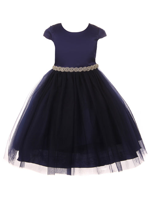 Kids Dream Big Girls Navy Cap Sleeve Satin Tulle Plus Size Dress 16.5-20.5 - SophiasStyle.com